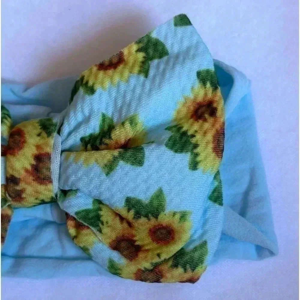Blue Sunflower Bohemian Bow Headband - Picture 3 of 5
